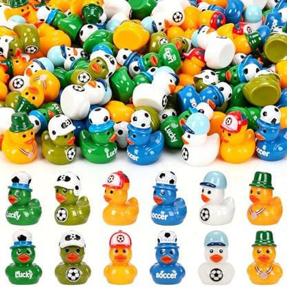 120 Soccer Mini Resin Ducks 6 Styles Bulk Miniature Football Duck Figurines for Soccer Party Favors Team Gifts Goodie Bags Stuffers Tabletop Dollhouse Cake Fairy Garden Micro Landscape Decor - style: 120Pcs-Soccer Ducks