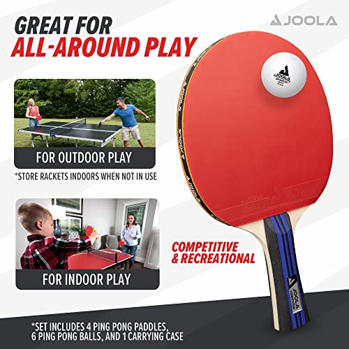 JOOLA Advanced Premium Ping Pong Paddles Set of 4 - Professional Table Tennis Paddles, 6 Advanced Training 3 Star Ping Pong Balls, and Carrying Case - Tournament Level - Indoor and Outdoor Compatible - size: One Size, style: 4 Player | Advanced Set