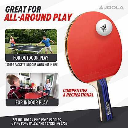 JOOLA Advanced Premium Ping Pong Paddles Set of 4 - Professional Table Tennis Paddles, 6 Advanced Training 3 Star Ping Pong Balls, and Carrying Case - Tournament Level - Indoor and Outdoor Compatible - size: One Size, style: 4 Player | Advanced Set