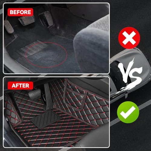 Car Floor Mats Fit for Dodge Dart 2013-2016 All Weather Durability Leather Car Floor Mats, Skidproof Pedal, Waterproof, Wear-reistant(Black Red) - color: Black Red