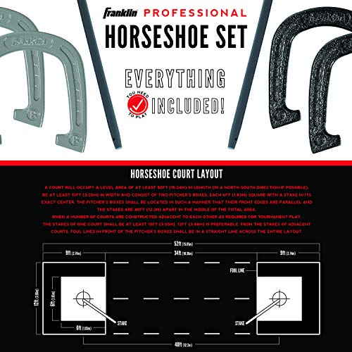Franklin Sports Horseshoes Sets - Game Sets for Adults + Kids - Includes (4) Horseshoes and (2) Ground Stakes - style: Professional