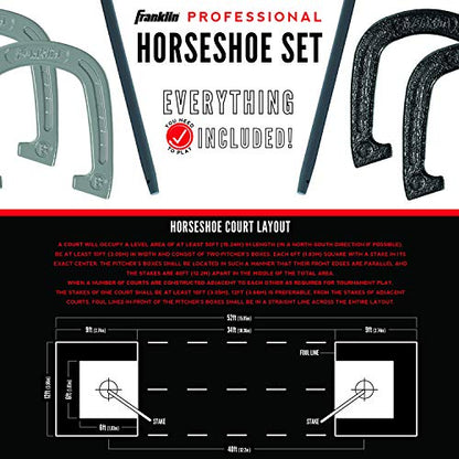 Franklin Sports Horseshoes Sets - Game Sets for Adults + Kids - Includes (4) Horseshoes and (2) Ground Stakes - style: Professional