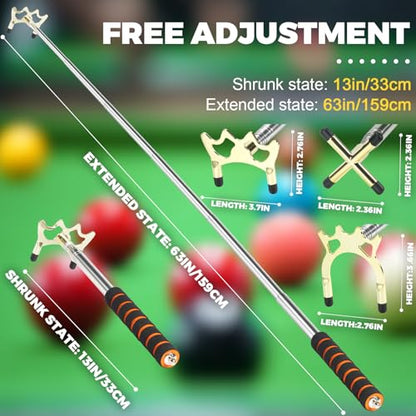 Pool Bridge Stick, Professional Retractable Pool Cue Bridge with Removable Brass Bridge Head, Free Adjustment for Multi-Angle Shots, Easy to Use and Storage, Essential Pool Table Accessories - style: Low+Cross+ High Bridge Head