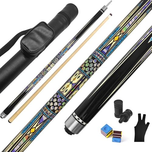 2-Piece Canadian Maple Pool Cue Stick with Portable Hard Case -12.5mm Leather Tip, 58" Billiard Sticks 19 oz/ 20 oz - Precision Crafted for Straight Shots and Balanced Performance - style: Blue-20 oz