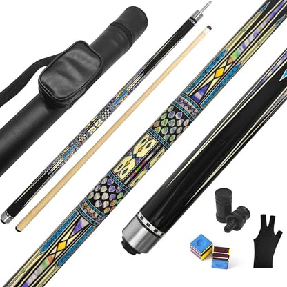 2-Piece Canadian Maple Pool Cue Stick with Portable Hard Case -12.5mm Leather Tip, 58" Billiard Sticks 19 oz/ 20 oz - Precision Crafted for Straight Shots and Balanced Performance - style: Blue-20 oz