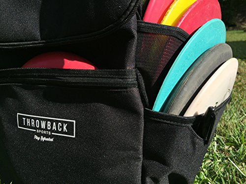 Throwback Sports Insulated Disc Golf Backpack with Cooler for 16+ Frisbees, Water Bottle Holder, Padded Straps, Quick-Access Pockets - Durable Disc Golf Bag for All-Day Comfort