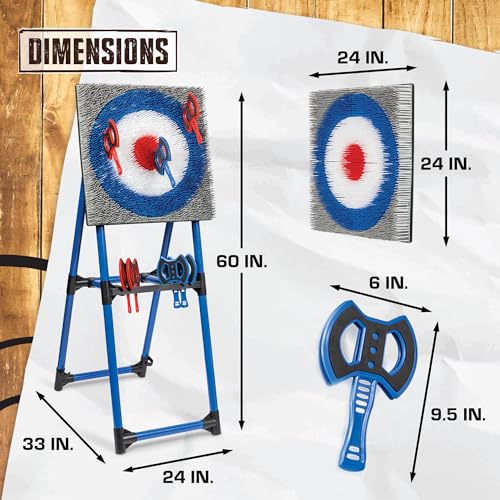 EastPoint Axe Throwing Game Set - 8 Foam & Plastic Throwing Axes - Heavy Duty Steel Frame - Over 5 Ft Tall - Folds Flat for Portable Outdoor Games - Unique Bristle Target for Yard Games