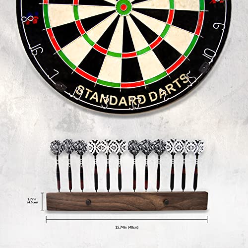 DIMBOI Walnut Wood Dart Holder Wall Mount Displays 4 Sets For A Total Of 12 Steel/Soft Tip Darts,With Darts Throw Line Marker