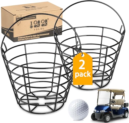 10L0L 2 Pack Metal Golf Ball Basket with Handle, Holds 50 Balls Each, Driving Range Practice Ball Bucket, Black (GolfBalls Not Included)