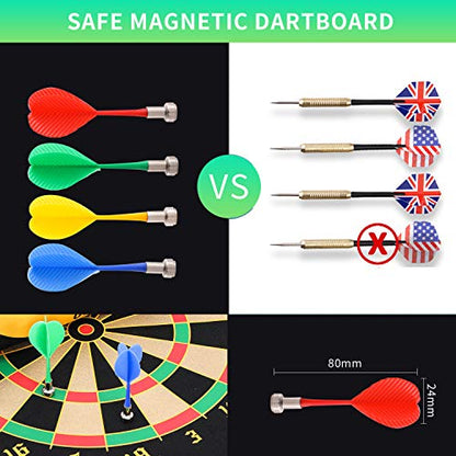 Magnetic Dart Board, Indoor Outdoor Dart Games for Kids with 12pcs Magnetic Darts, Safety Toy Games, Rollup Double Sided Board Game Set for Gifts