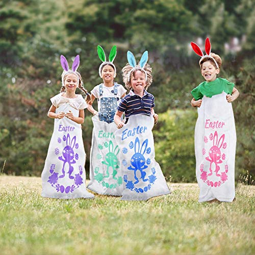 18PACK Easter Party Games for Kids, Easter Potato Sack Race Bags,Bunny Ears Headbands, Egg and Spoon Race Games,Legged Relay Race Bands,Easter Outdoor Games for Easter Eggs Hunt,Easter Party Supplies