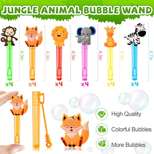 Winrayk Safari Party Favors, 24Pcs Jungle Animals Mini Bubble Wands for Kids Bubbles Bulk with Detachable Topper (6 Styles & Colors), Birthday Goodie Bag Stuffer Classroom Prizes Wild One Party Favors - style: Safari
