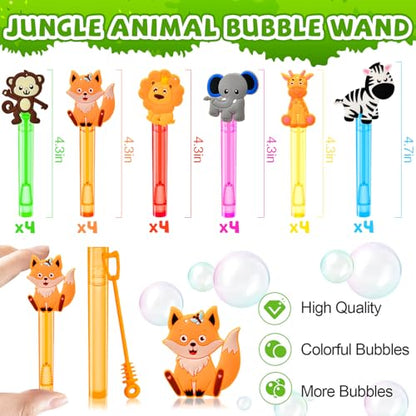 Winrayk Safari Party Favors, 24Pcs Jungle Animals Mini Bubble Wands for Kids Bubbles Bulk with Detachable Topper (6 Styles & Colors), Birthday Goodie Bag Stuffer Classroom Prizes Wild One Party Favors - style: Safari