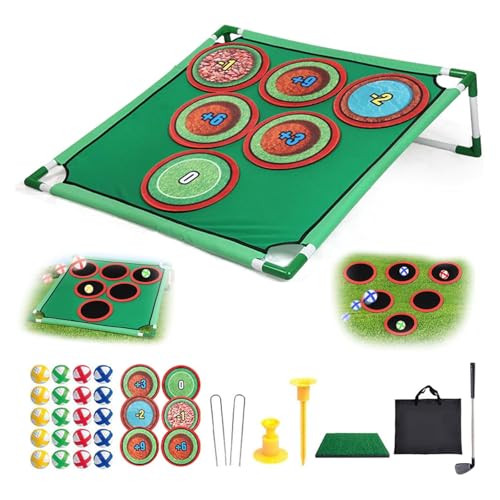 Golf Training Game Set, Sticky Golf Pong MatWith 20 Balls and 6 Adjustable Targets Featuring 3 Play Modes for Indoor Outdoor Chipping Practice Fun and Skill Improvement