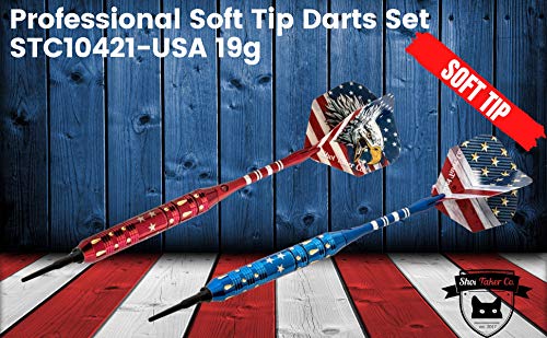 Soft Tip Darts Set - Professional Darts for Electronic Dartboard - Includes Brass Barrels + Plastic & Aluminum Shafts + Rubber O'Rings + Flights + 50PC 2BA Tips + Wrench - style: 19g-USA-STC10421