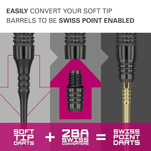 Target Darts Soft Tip to Swiss Point Dart Conversion Set, Black/Silver – Soft Tip Dart Points Converter Tool, Repointing Soft Tip to Steel Tips 2BA Thread – Tungsten Billet Tips, Swiss Point Tool - color: Black