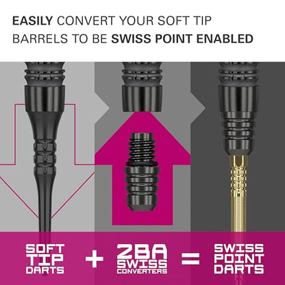 Target Darts Soft Tip to Swiss Point Dart Conversion Set, Black/Silver – Soft Tip Dart Points Converter Tool, Repointing Soft Tip to Steel Tips 2BA Thread – Tungsten Billet Tips, Swiss Point Tool - color: Black