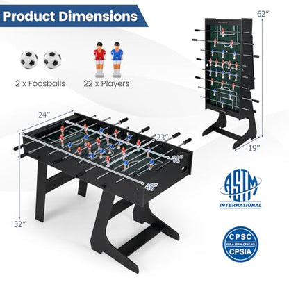 Goplus Folding Foosball Table, 48'' Full Competition Size Freestanding Soccer Game Table with 22 Players, 2 Balls, Space-Saving Foldable Arcade Table for Adults Family Game Night - color: Black