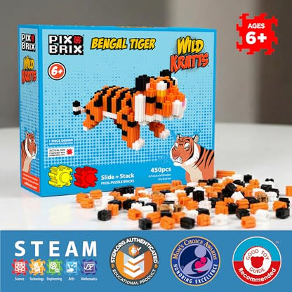 Pix Brix - Pixel Art Kit - Bengal Tiger, 450 Pieces - Patented Slide + Stack Pixel Puzzle Building Bricks, Build & Collect Animals - Stem Toys, Ages 6 Plus - style: Bengal Tiger