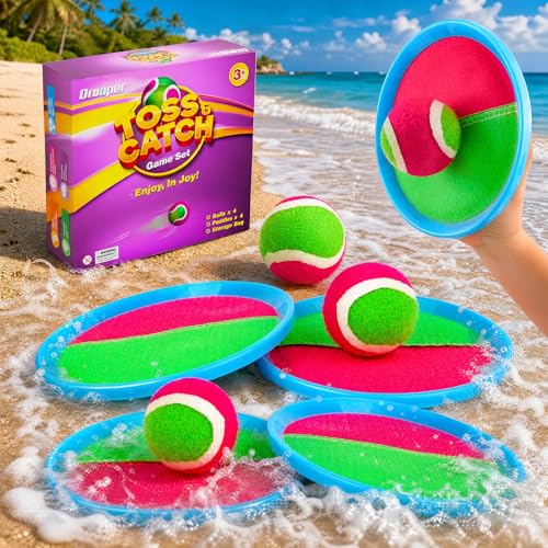 Toss and Catch Ball Game Outdoor Toys for Kids Ages 3-12 & Family, Outside Games for Beach Pool Yard Camping, Boys Birthday Gift, 4 Paddles 4 Sticky Balls & Storage Bag - color: Blue, style: 4 paddles 4 balls