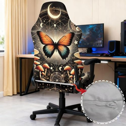 Ergonomic Gaming Chair Covers Set Stretch Rotating Game Chair Seat Cover with Armrest Slipcovers, High Back Computer Armchair Slipcover for Office Home, Butterfly Moon Star Mushroom - color: Butterfly Moon Star Mushroom