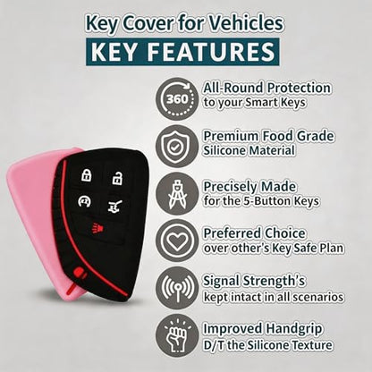 Silicone Key Fob Cover 2 Pack, Key Protector - 360° Key Protection Case for Chevrolet 2020-2026 Trailblazer/Equinox/Malibu, Anti-Scratch Silicone Key Cover (Black/Pink) - color: Black/Pink