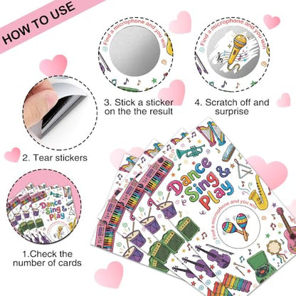 50 Pcs Dance Sing & Play Scratch off Game Cards, Musical Instruments Scratch Cards for Music Birthday Party, Back To 80s 90s Party Supplies, Dancing Activity Lottery Prize Raffle Ticket - color: Multi