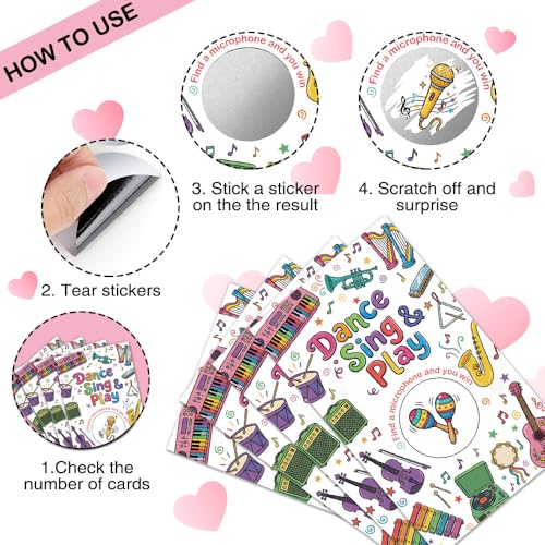 50 Pcs Dance Sing & Play Scratch off Game Cards, Musical Instruments Scratch Cards for Music Birthday Party, Back To 80s 90s Party Supplies, Dancing Activity Lottery Prize Raffle Ticket - color: Multi