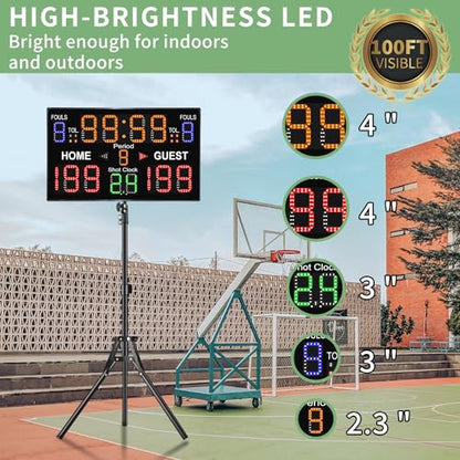 Basketball Digital Scoreboard with Remote,Battery Powered Portable Tabletop Electronic Scoreboard with 75dB Buzzer,Countdown Timer & Score for Games - style: black with shot clock