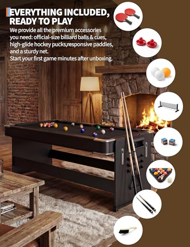 7 ft 3-in-1 Multi-Game Table - Air Hockey, Billiards & Table Tennis Ping Pong Combo with High-Performance Airflow, Easy Flip Top & Full Accessories for Game Room, Man Cave & Family Fun - color: Black