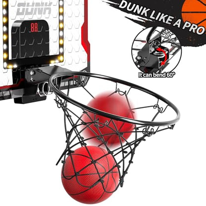 TEMI Indoor Basketball Hoop for Kids, Door Room Basketball Hoop,Mini Basketball Hoop with 4 Balls, Basketball Toys for 3 4 5 6 7 8 9 10 11 12 Year Old Boys - style: LED & Scoreboard & 4 Balls