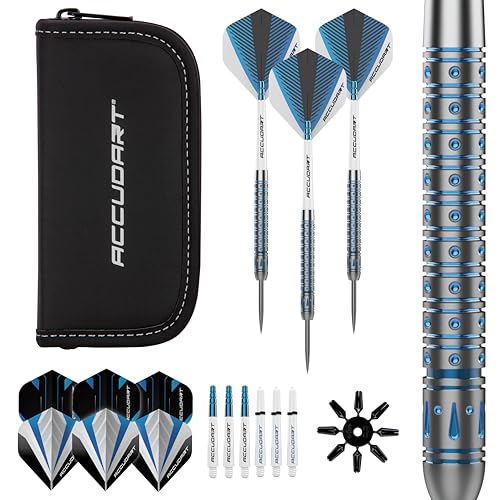 Accudart Steel Tip Dart Set 6.0 – 80% Tungsten Barrels, Gem Cut Pixel Grip, Polycarbonate Shafts, Standard Flights, 6” Synthetic Leather Case – Precision Steel‑Tip Darts
