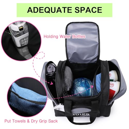 Bowling Ball Bag for Single Ball, Tote Bowling Bag with Padded Ball Holder - color: Black-Grey