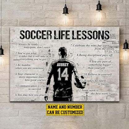 Personalized Soccer Life Lessons Canvas, Custom Soccer Poster Print, Motivational Soccer Gift For Girls, Women, Soccer Players - color: Design 02