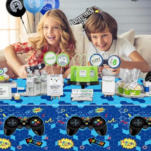 4 Pcs Blue Video Game Tablecloths, 51" x 86", Plastic, Rectangular, Tablecloths for Boys Kids' Teens Parties - color: Blue