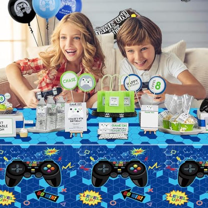 4 Pcs Blue Video Game Tablecloths, 51" x 86", Plastic, Rectangular, Tablecloths for Boys Kids' Teens Parties - color: Blue
