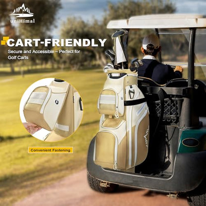 uniHimal Golf Cart Bag, 15 Way Organizer Divider Top with Handles and Rain Cover - color: Gold