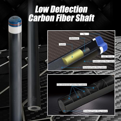 CRICAL Carbon Fiber Pool Cue Stick 58" Billiard Cue Sticks Professional Low Deflection Pool Sticks with 3/8 * 8 Pin Joint and 12.5mm Tip - color: 001-CL01