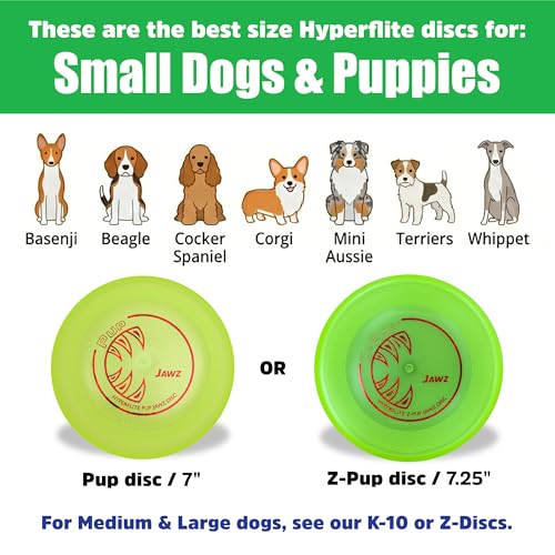 Hyperflite Pup Jawz Puncture Resistant Dog Flying Disc, Small Dogs | Puncture Resistant, Competition Approved | 7-inch, 90g | Small Dogs | Glow - color: Glow