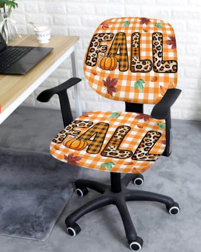 Savannan Office Chair Cover, Leopard Fall Maple Leaves Protective Stretch Elastic Universal Cover for Desk Task Chair,Computer Rotating Chair 1 Pcs Orange White Buffalo Plaid