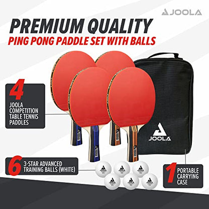 JOOLA Advanced Premium Ping Pong Paddles Set of 4 - Professional Table Tennis Paddles, 6 Advanced Training 3 Star Ping Pong Balls, and Carrying Case - Tournament Level - Indoor and Outdoor Compatible - size: One Size, style: 4 Player | Advanced Set