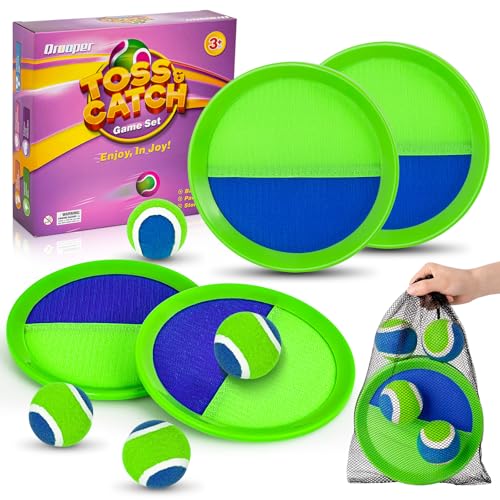 Sticky Toss and Catch Ball Game Set - Kids & Toddlers Outdoor Indoor Activity Toys for Boys Girls 3 4 5 6 7 8-12 Year Old - Great Games for Beach Pool Yard - Birthday Gifts Easter Basket Stuffers - size: 4 paddles 4 balls