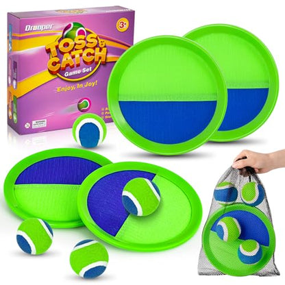 Sticky Toss and Catch Ball Game Set - Kids & Toddlers Outdoor Indoor Activity Toys for Boys Girls 3 4 5 6 7 8-12 Year Old - Great Games for Beach Pool Yard - Birthday Gifts Easter Basket Stuffers - size: 4 paddles 4 balls