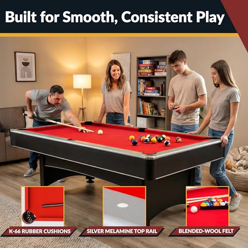 Hathaway Maverick 7 Foot Pool Table with Table Tennis Top – with Accessories for Both Games – Space-Saving Ping Pong and Pool Table Combo for Families – Matte Black Finish