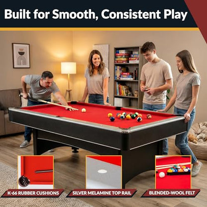 Hathaway Maverick 7 Foot Pool Table with Table Tennis Top – with Accessories for Both Games – Space-Saving Ping Pong and Pool Table Combo for Families – Matte Black Finish