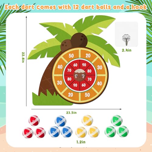23" Hawaii Dart Board Set,Palm Tree Dart Board with Sticky Balls,Tropical Party Supplies Summer Dart Shooting Indoor Outdoor Games Party Supplies with 12 Stick Balls, Hook