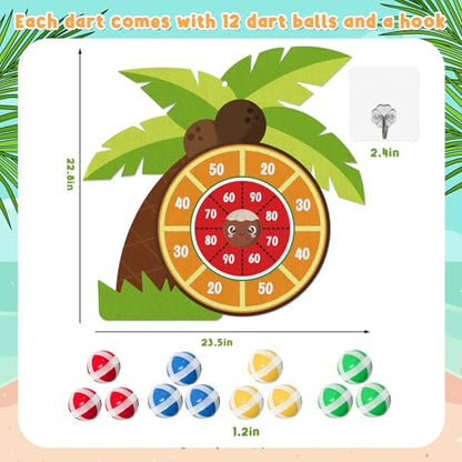 23" Hawaii Dart Board Set,Palm Tree Dart Board with Sticky Balls,Tropical Party Supplies Summer Dart Shooting Indoor Outdoor Games Party Supplies with 12 Stick Balls, Hook