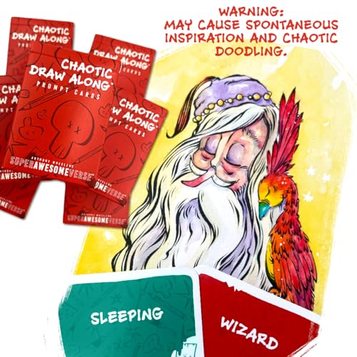CHAOTIC DRAW ALONG 110 Drawing Prompt Cards, Creative Sketch Game with 105 Unique Prompts and 5 Blank Cards for Artists, Families, Classrooms and Party Games