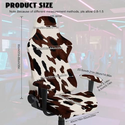 Abstract Brown Cow Pattern Gaming Chair Covers Stretchable 4PCS Set Office Chair Covers Stretchable with Arms Armchair Slipcovers Protective Dust Shield for Working Home Businesses - color: Abstract Brown Cow Print
