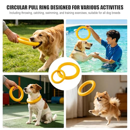 Outdoor Fitness Dog Toy Training Ring Floating Traction Toy Round Dog Pull Ring Interactive Game Tool, Suitable for Small and Medium-Sized Dogs (Yellow, Small) - size: Small